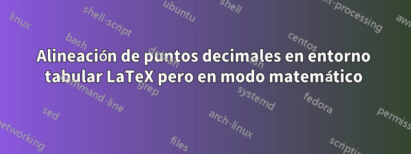 Alineación de puntos decimales en entorno tabular LaTeX pero en modo matemático