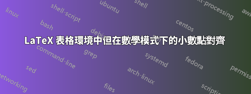 LaTeX 表格環境中但在數學模式下的小數點對齊