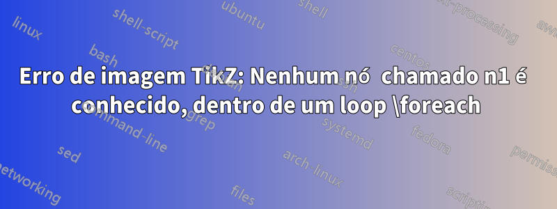 Erro de imagem TikZ: Nenhum nó chamado n1 é conhecido, dentro de um loop \foreach