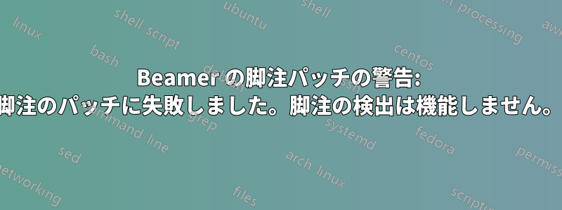 Beamer の脚注パッチの警告: 「脚注のパッチに失敗しました。脚注の検出は機能しません。」