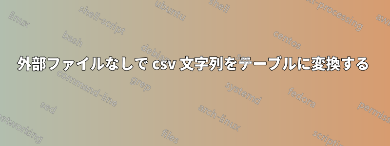 外部ファイルなしで csv 文字列をテーブルに変換する