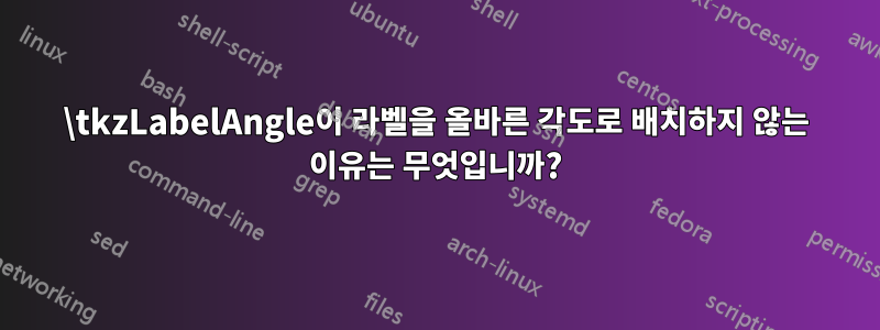 \tkzLabelAngle이 라벨을 올바른 각도로 배치하지 않는 이유는 무엇입니까?