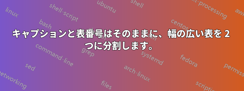 キャプションと表番号はそのままに、幅の広い表を 2 つに分割します。