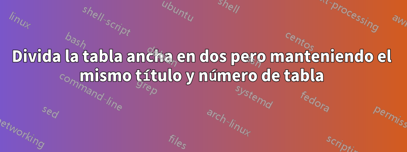 Divida la tabla ancha en dos pero manteniendo el mismo título y número de tabla