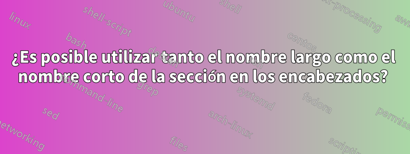 ¿Es posible utilizar tanto el nombre largo como el nombre corto de la sección en los encabezados?