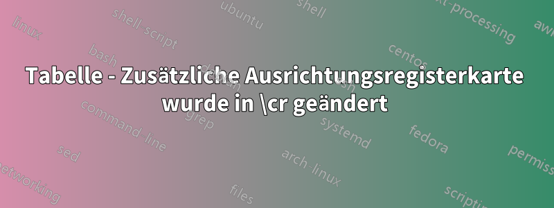 Tabelle - Zusätzliche Ausrichtungsregisterkarte wurde in \cr geändert