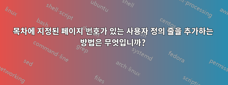 목차에 지정된 페이지 번호가 있는 사용자 정의 줄을 추가하는 방법은 무엇입니까?