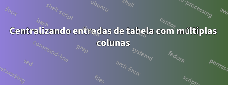 Centralizando entradas de tabela com múltiplas colunas