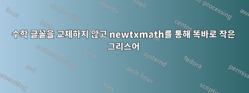 수학 글꼴을 교체하지 않고 newtxmath를 통해 똑바로 작은 그리스어