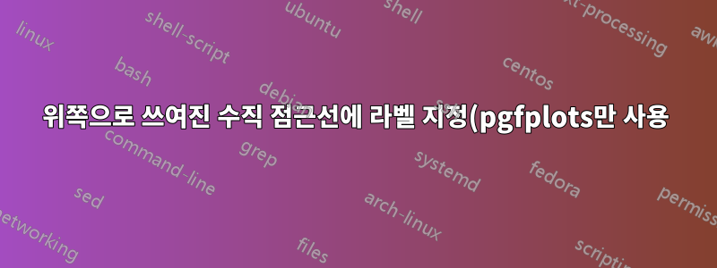 위쪽으로 쓰여진 수직 점근선에 라벨 지정(pgfplots만 사용)