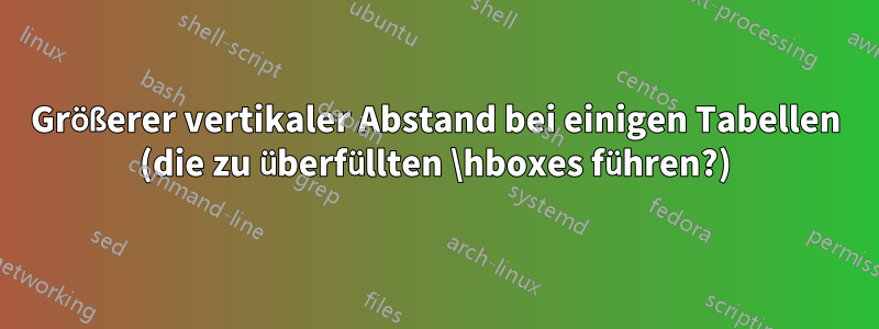 Größerer vertikaler Abstand bei einigen Tabellen (die zu überfüllten \hboxes führen?)