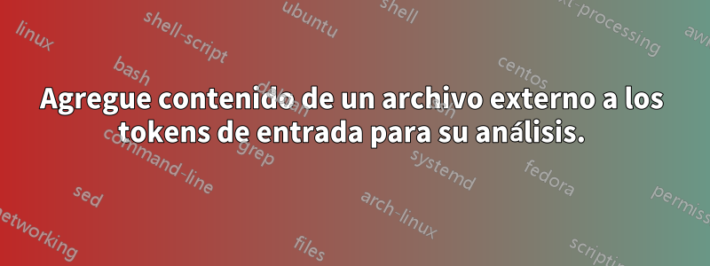 Agregue contenido de un archivo externo a los tokens de entrada para su análisis.