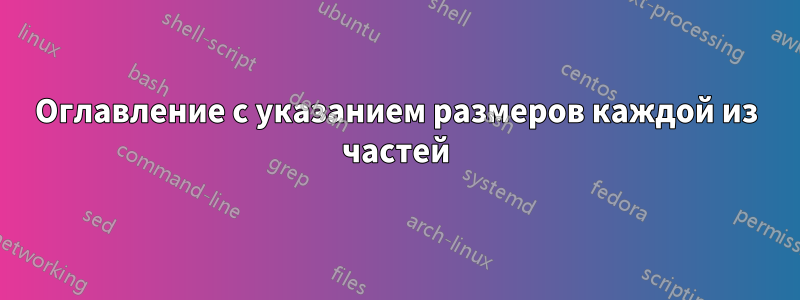 Оглавление с указанием размеров каждой из частей