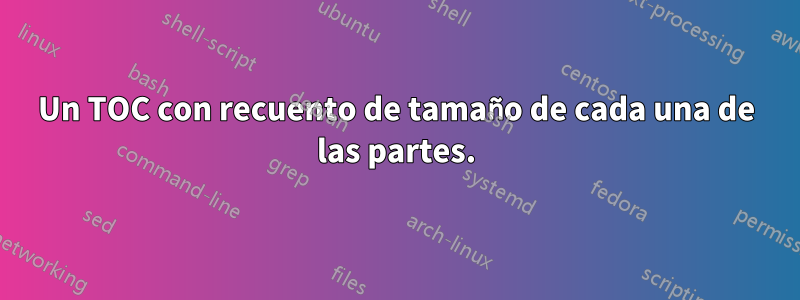 Un TOC con recuento de tamaño de cada una de las partes.