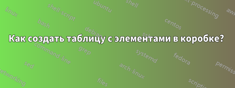 Как создать таблицу с элементами в коробке?