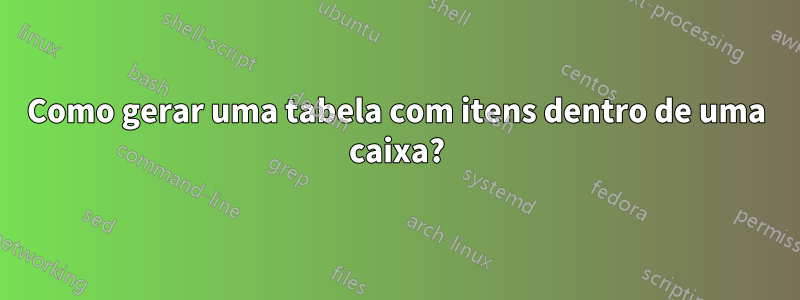 Como gerar uma tabela com itens dentro de uma caixa?