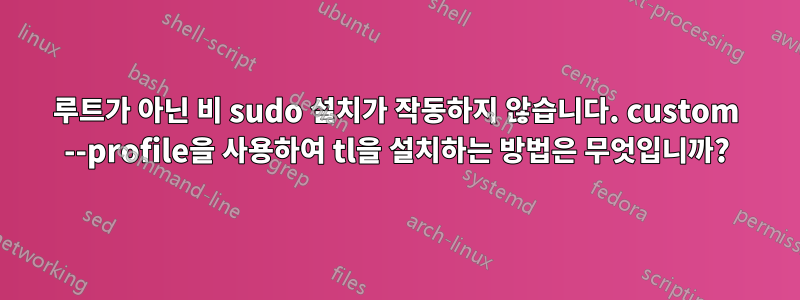 루트가 아닌 비 sudo 설치가 작동하지 않습니다. custom --profile을 사용하여 tl을 설치하는 방법은 무엇입니까?