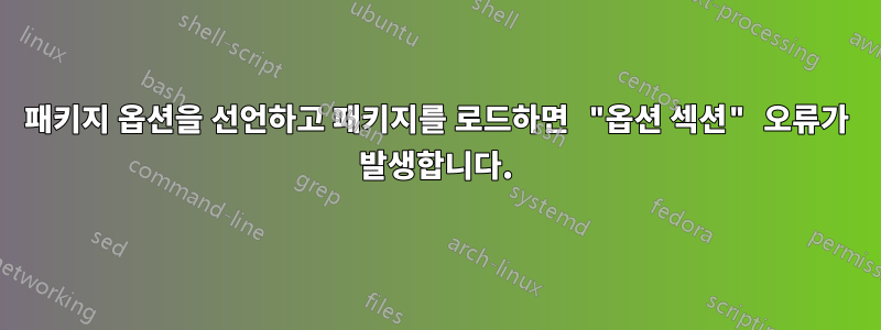 패키지 옵션을 선언하고 패키지를 로드하면 "옵션 섹션" 오류가 발생합니다.