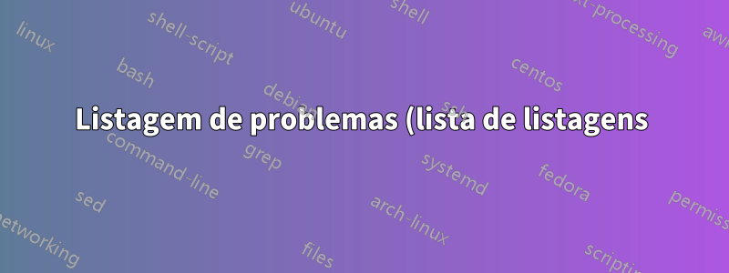 Listagem de problemas (lista de listagens) no índice