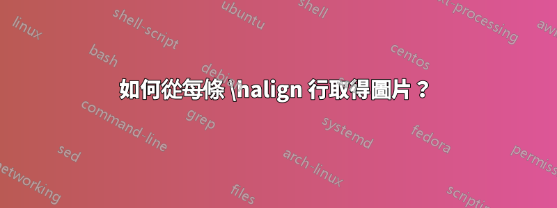 如何從每條 \halign 行取得圖片？