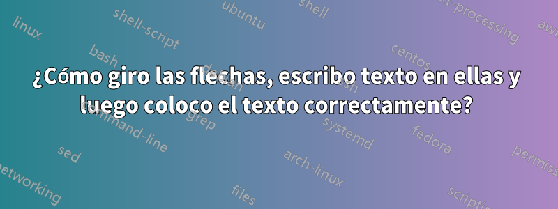 ¿Cómo giro las flechas, escribo texto en ellas y luego coloco el texto correctamente?