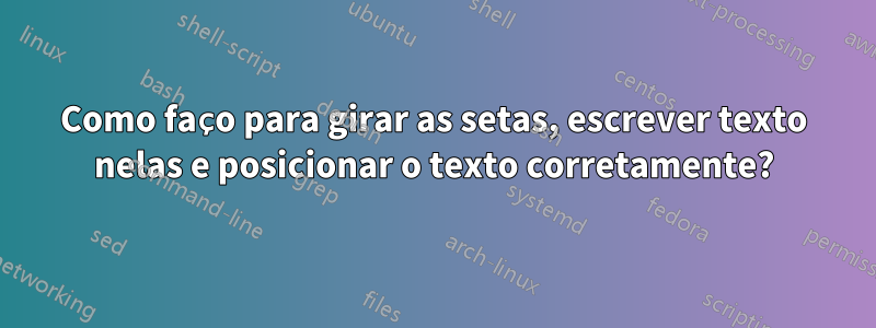 Como faço para girar as setas, escrever texto nelas e posicionar o texto corretamente?