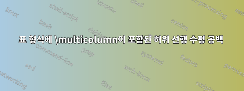 표 형식에 \multicolumn이 포함된 허위 선행 수평 공백