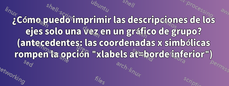 ¿Cómo puedo imprimir las descripciones de los ejes solo una vez en un gráfico de grupo? (antecedentes: las coordenadas x simbólicas rompen la opción "xlabels at=borde inferior")