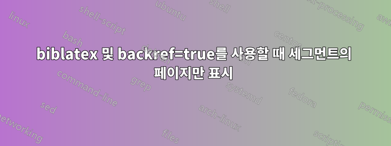 biblatex 및 backref=true를 사용할 때 세그먼트의 페이지만 표시