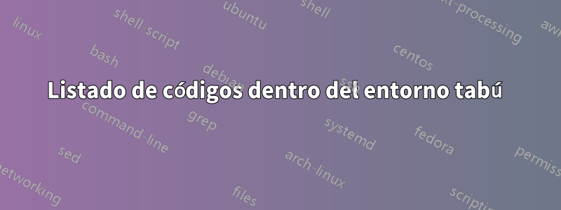 Listado de códigos dentro del entorno tabú