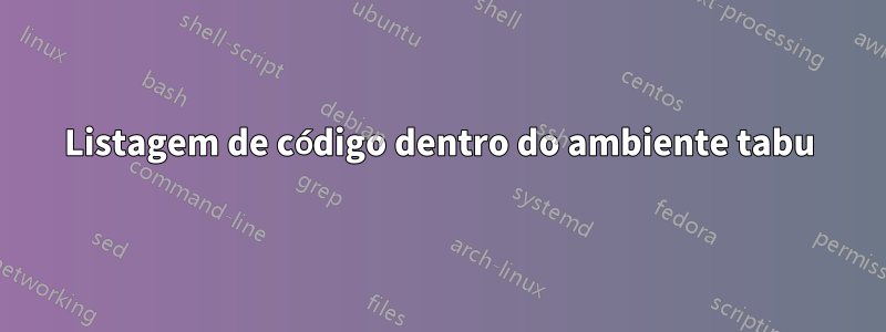 Listagem de código dentro do ambiente tabu