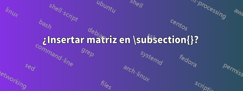 ¿Insertar matriz en \subsection{}?