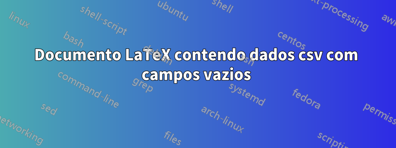 Documento LaTeX contendo dados csv com campos vazios