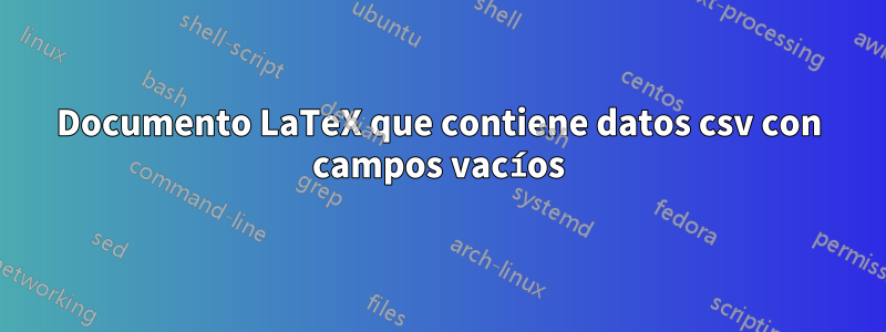 Documento LaTeX que contiene datos csv con campos vacíos