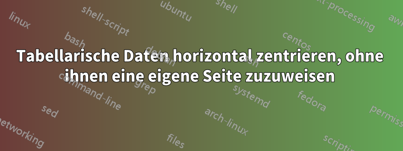 Tabellarische Daten horizontal zentrieren, ohne ihnen eine eigene Seite zuzuweisen