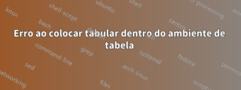 Erro ao colocar tabular dentro do ambiente de tabela