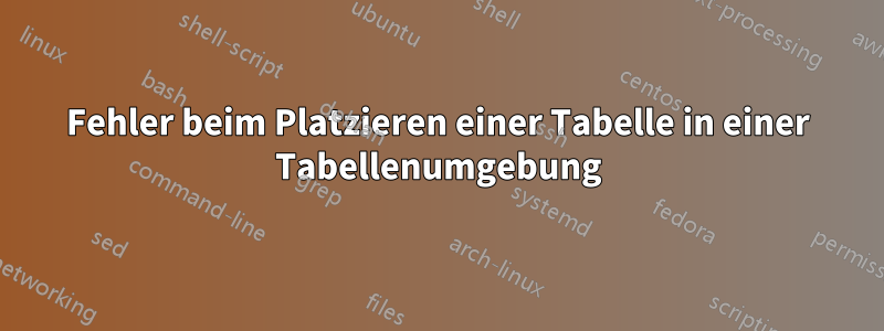 Fehler beim Platzieren einer Tabelle in einer Tabellenumgebung