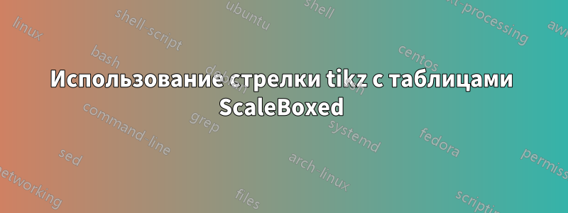 Использование стрелки tikz с таблицами ScaleBoxed