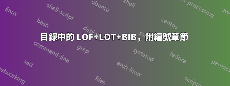 目錄中的 LOF+LOT+BIB，附編號章節