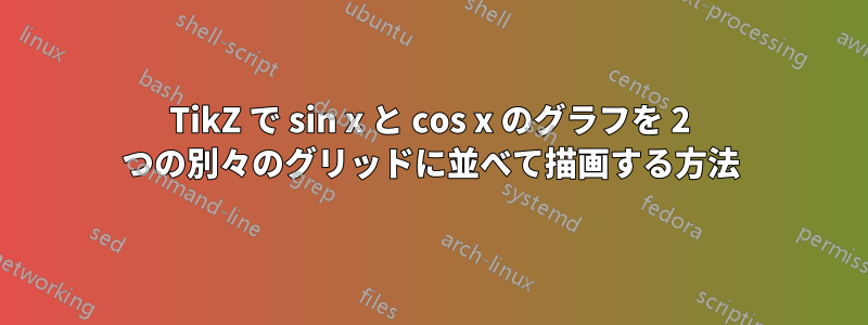 TikZ で sin x と cos x のグラフを 2 つの別々のグリッドに並べて描画する方法