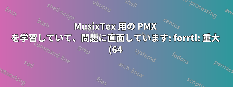 MusixTex 用の PMX を学習していて、問題に直面しています: forrtl: 重大 (64): 入力変換エラー、ユニット -5、ファイル内部フォーマット読み取り