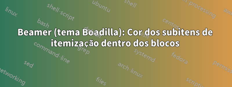 Beamer (tema Boadilla): Cor dos subitens de itemização dentro dos blocos