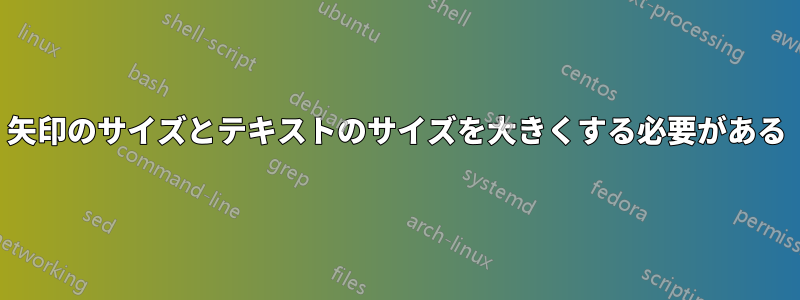 矢印のサイズとテキストのサイズを大きくする必要がある