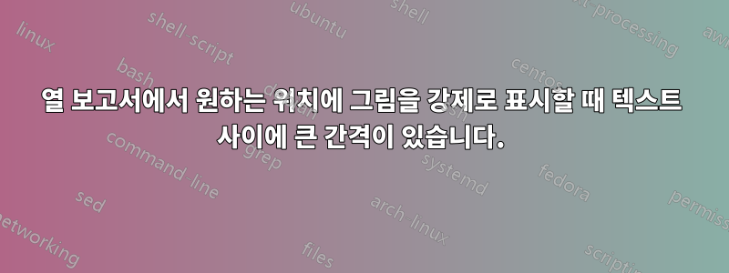 2열 보고서에서 원하는 위치에 그림을 강제로 표시할 때 텍스트 사이에 큰 간격이 있습니다.