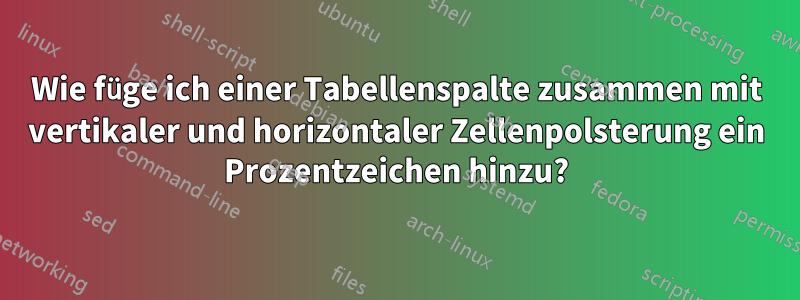 Wie füge ich einer Tabellenspalte zusammen mit vertikaler und horizontaler Zellenpolsterung ein Prozentzeichen hinzu?