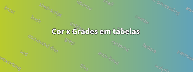 Cor x Grades em tabelas