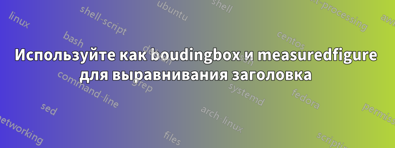 Используйте как boudingbox и measuredfigure для выравнивания заголовка