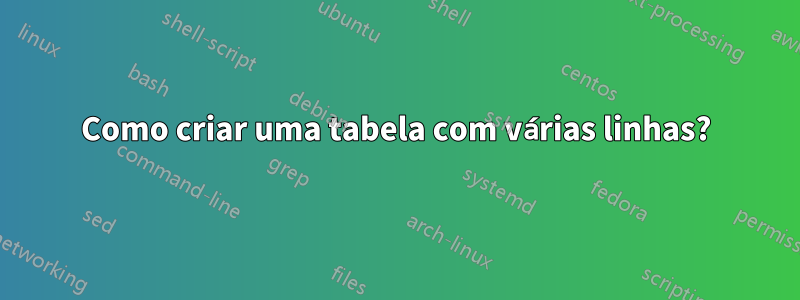 Como criar uma tabela com várias linhas?