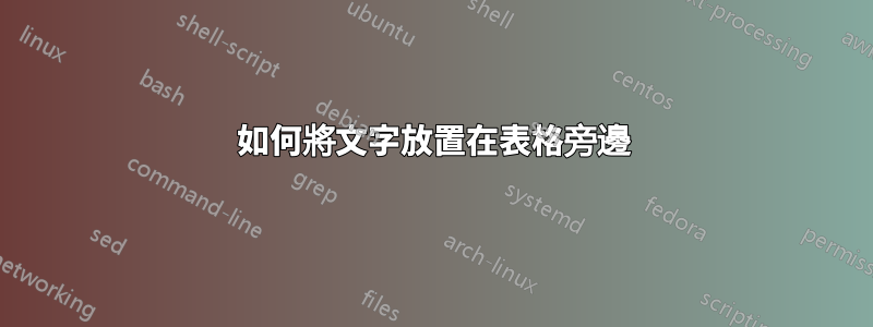 如何將文字放置在表格旁邊