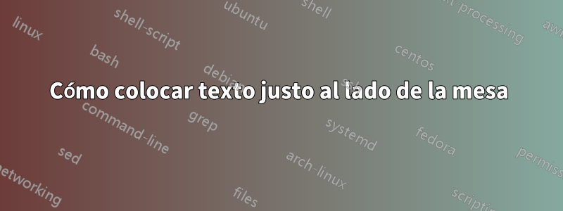 Cómo colocar texto justo al lado de la mesa